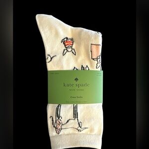 Kate Spade 3 pair Cream Crew Socks, dogs, white, black NEW